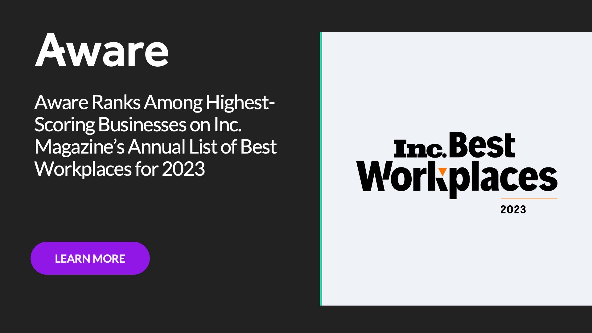 Aware Ranks Among Highest-Scoring Businesses on Inc. Magazine’s Annual List of Best Workplaces for 2023
